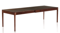 Extending table for 8 to 14 people in walnut and ceramic with ceramic extensions with natural stained wood and oxidised brown ceramic top and extensions 210x100 cm