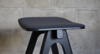Design bar stool H65 cm natural wood finish with blue fabric seat