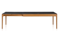 Extendable table for 8 to 12 people in oak and ceramic with ceramic extensions with cherry-stained wood and ceramic slate-effect top and extensions 180x100 cm