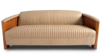 Canapé club bois et cuir 3 places beige