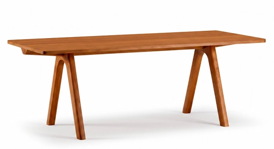 Table salle à manger 8 personnes en chêne teinte merisier plateau bois 210x100 cm
