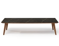 Table basse rectangulaire F7 en noyer et céramique bois teinte naturelle et céramique effet marbre noir 140x60x30 cm
