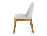 Chaise design bois teinte merisier et tissu beige naturel