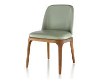 Chaise design bois teinte merisier et cuir cuir vert sauge