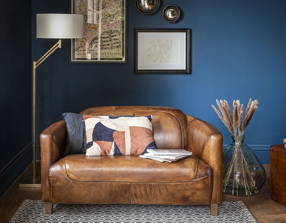 2 seater leather club sofa vintage brown