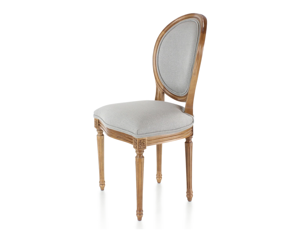 Chaise ancienne style Louis XVI bois teinte ancienne et tissu gris clair