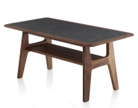 Table basse rectangulaire en noyer et céramique bois teinte naturelle plateau céramique effet ardoise 100x50 cm