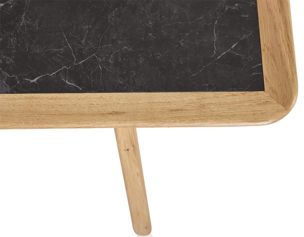 Rectangular coffee table in oak and ceramic with natural stained wood, slate effect ceramic top 100x50 cm