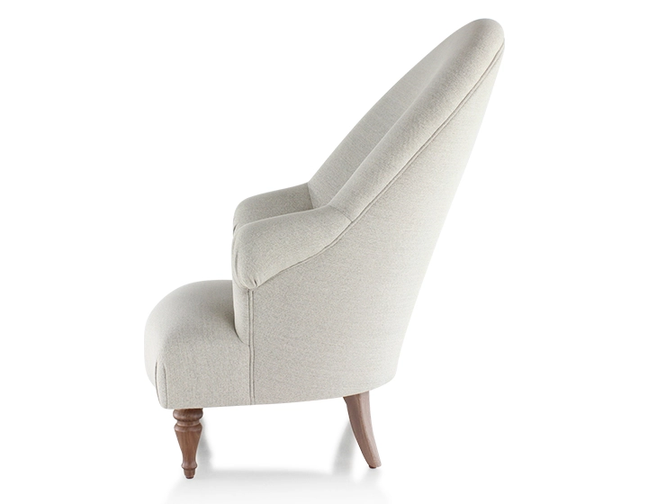 Toad armchair with armrests walnut-stained wooden legs and high-backed natural beige fabric
