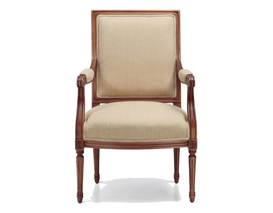 Fauteuil ancien style Louis XVI bois teinte ancienne et tissu crème