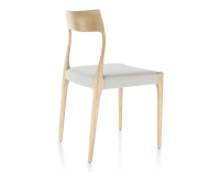 Chaise scandinave bois teinte naturelle assise tissu beige naturel