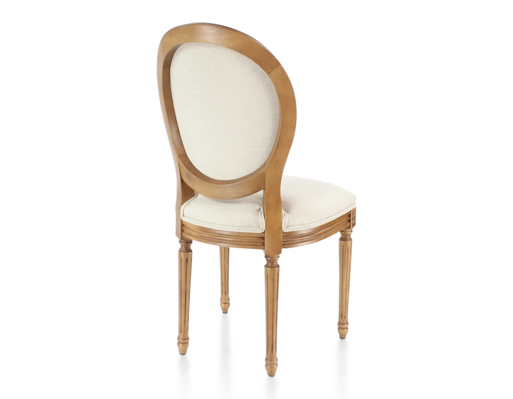 Silla antigua estilo Luis XVI madera con tinte envejecido y tejido chevron beige