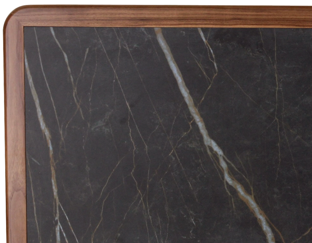 Table basse rectangulaire en noyer et céramique bois teinte naturelle plateau céramique effet marbre noir 100x50 cm
