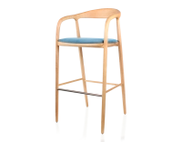 Tabouret de bar h80 cm teinte naturelle assise tissu bleu jean bois teinte naturelle et tissu bleu jean