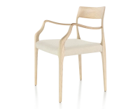 Chaise scandinave avec accoudoirs bois teinte naturelle assise tissu chevron beige