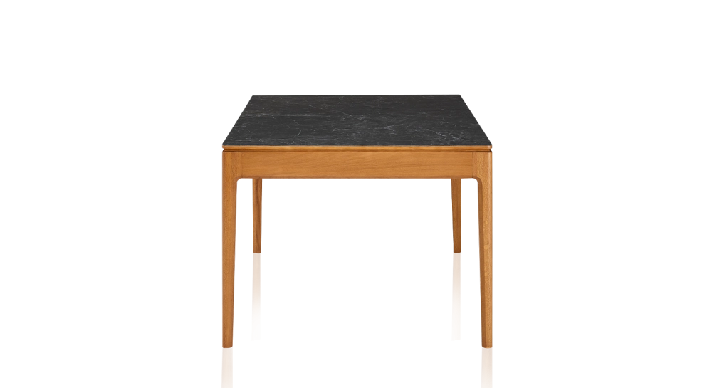 Table salle à manger 6 personnes en chêne et céramique avec bois teinte merisier et plateau céramique effet ardoise 140x90 cm
