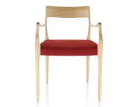 Chaise scandinave avec accoudoirs bois teinte naturelle assise tissu bordeaux