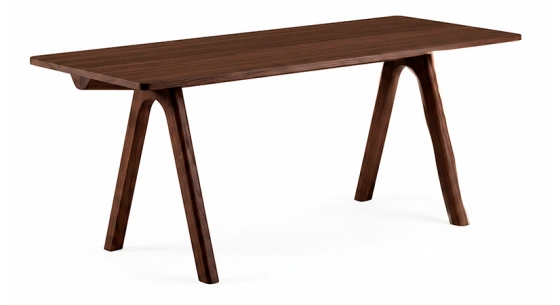 Table salle à manger 8 personnes en chêne teinte marron foncé plateau bois 210x100 cm