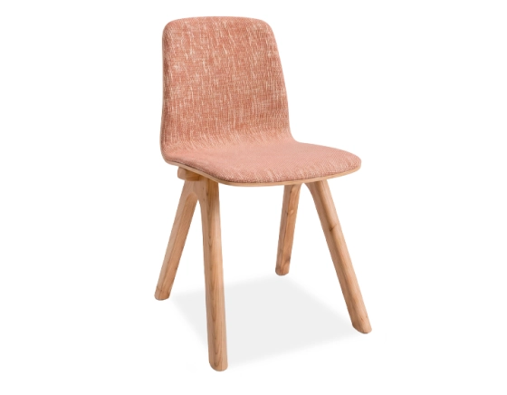 Chaise design en chêne tapissé bois teinte naturelle assise tissu brun sienne