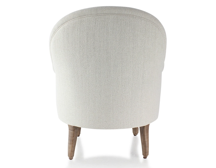 Fauteuil crapaud avec accoudoirs pieds bois teinte noyer et tissu beige naturel