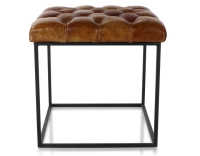 Pouf Chesterfield cuir marron clair