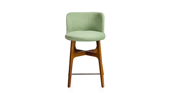 Tabouret de bar h60 cm bois teinte merisier assise tissu vert
