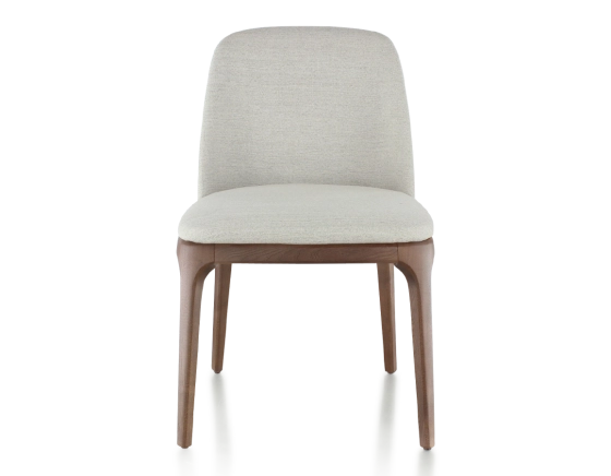 Silla de diseño madera tinte en marrón oscuro y tejido beige natural