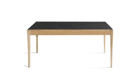 Table salle à manger en chêne et céramique 8 personnes avec bois teinte naturelle et plateau céramique effet ardoise 210x100 cm