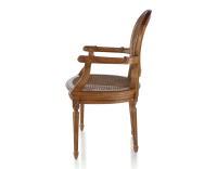Antique Louis XVI style armchair with armrests wood stained antique seat and back caned