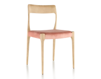 Chaise scandinave bois teinte naturelle assise tissu velours rose pâle