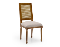 Chaise ancienne style Louis XVI dossier canné assise tissu gris clair