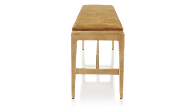 Banc design bois teinte naturelle assise tissu velours bronze L160 cm