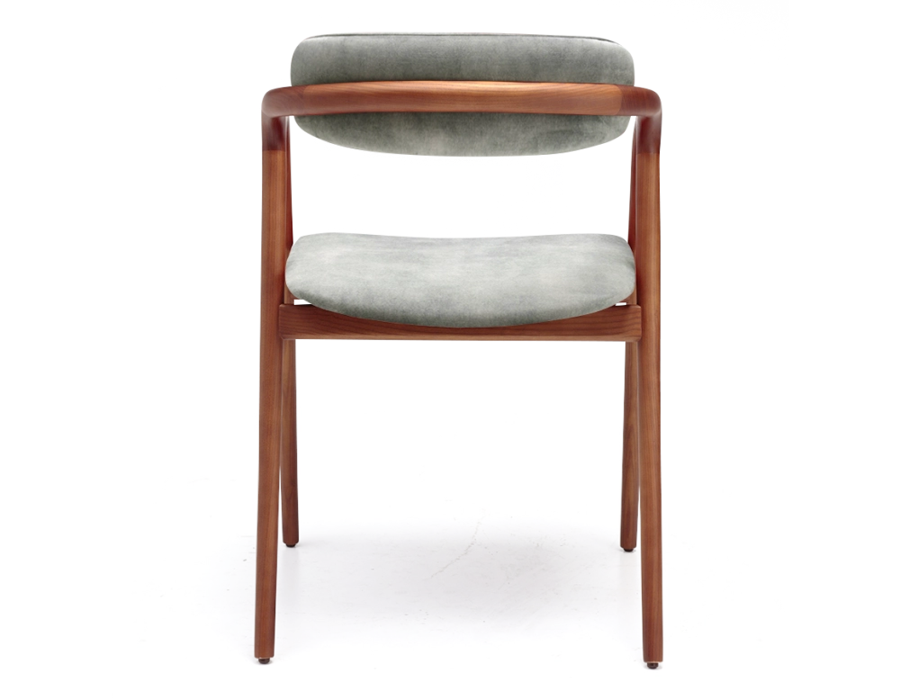 Chaise scandinave bois teinte merisier assise tissu velours gris bleu