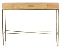 Console design frêne teinte naturelle et métal patine laiton 100 cm