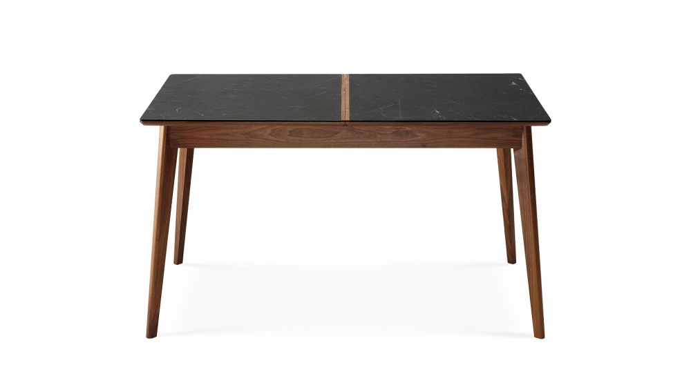 Walnut and ceramic dining table for 6 people with natural wood stain and slate effect ceramic top 160x100 cm