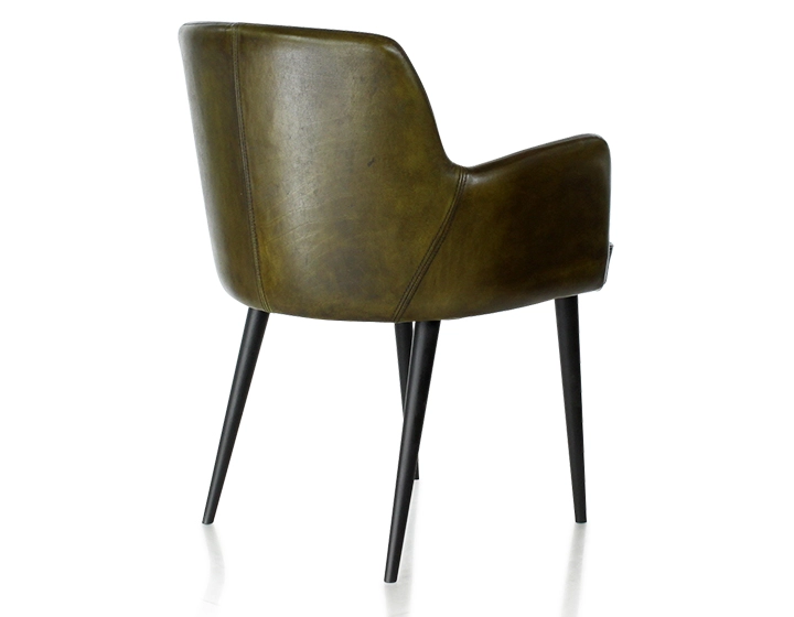 Vintage armchair with leather armrests olive green