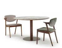 Scandinavian chair cherry wood stain, fabric seat fusion.