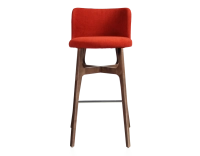 Taburete de bar h80 cm madera tintada marrón oscuro asiento tejido naranja quemado