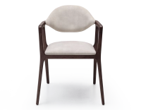 Chaise design avec accoudoirs bois teinte marron foncé et tissu velours sable