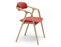 Silla escandinava madera tinte natural asiento tejido naranja quemado