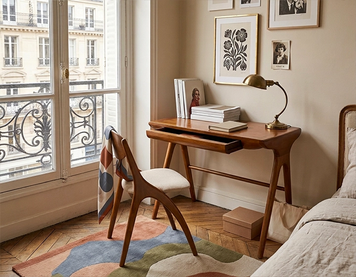 Bureau scandinave petit modèle bois teinte merisier L80 cm