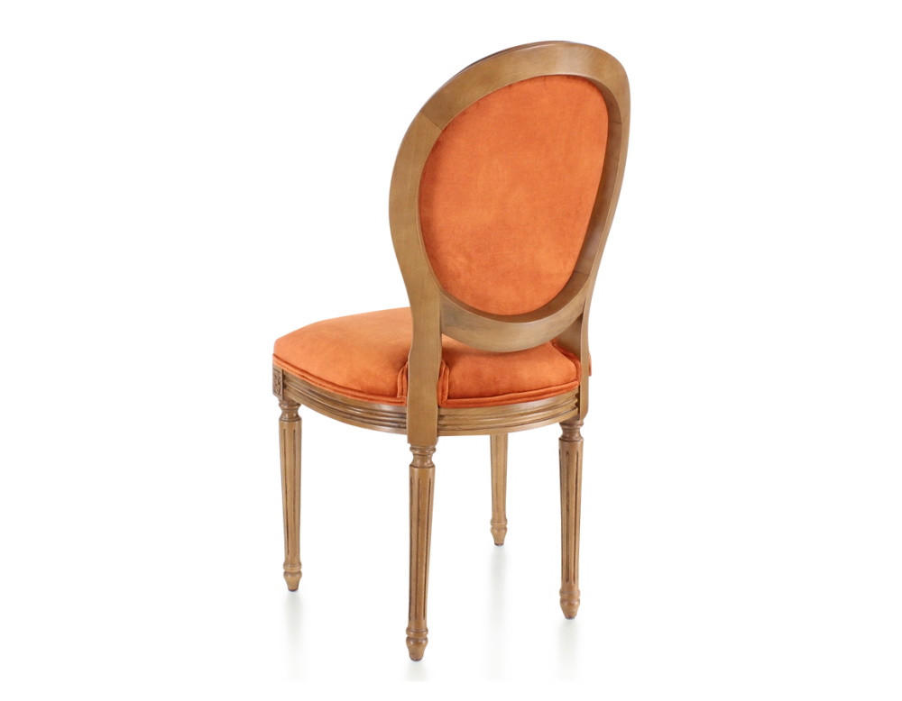 Silla antigua estilo Luis XVI madera con tinte envejecido y tejido de terciopelo terracota