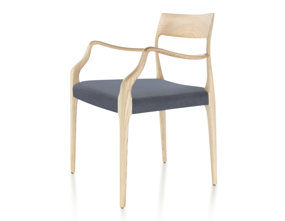 Chaise scandinave avec accoudoirs bois teinte naturelle assise tissu gris