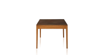 Table extensible 6 à 10 personnes en chêne et céramique allonges bois avec bois teinte merisier et plateau céramique brun oxydé 140x90 cm