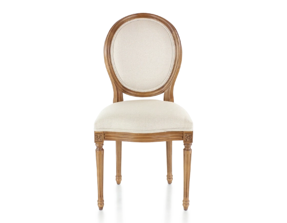 Chaise ancienne style Louis XVI bois teinte ancienne et tissu bouclé blanc