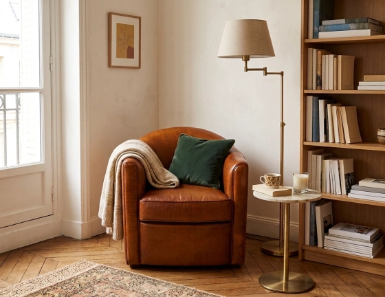 Fauteuil club cuir cognac