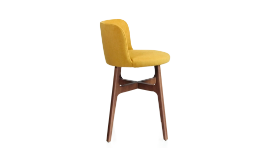 Tabouret de bar h60 cm bois teinte noyer assise tissu jaune