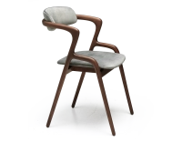 Silla escandinava madera tinte nogal asiento tejido terciopelo gris azul