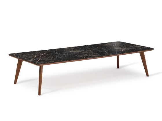 F7 rectangular coffee table in walnut and ceramic Natural stained wood and black marble effect ceramic M2 120x80x30 cm