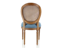 Chaise ancienne style Louis XVI bois teinte ancienne dossier canné assise tissu bleu jeans